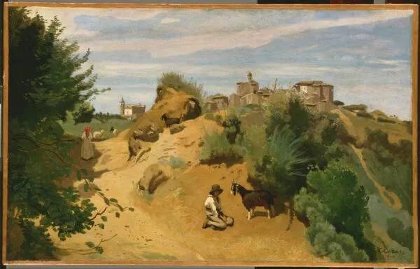 Genzano (1843) by Jean-Baptiste Camille Corot — original painting reproduced as a hand-painted oil on canvas