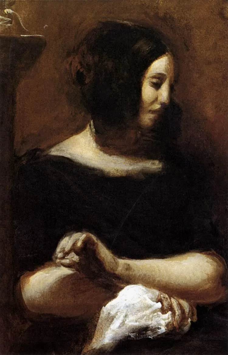 George Sand (1838) by Eugène Delacroix — original painting reproduced as a hand-painted oil on canvas