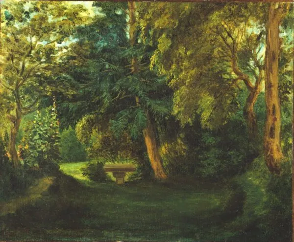 George Sand's Garden at Nohant (1842) by Eugène Delacroix — original painting reproduced as a hand-painted oil on canvas