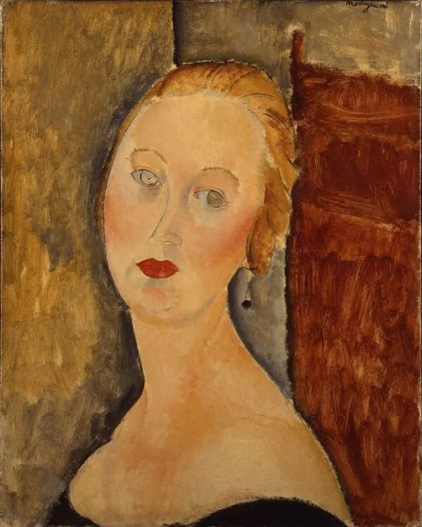 Germaine Survage with Earrings (1918) by Amedeo Modigliani — original painting reproduced as a hand-painted oil on canvas