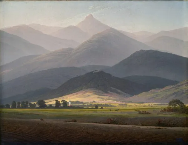 Giant Mountains (View of the Small Sturmhaube from Warmbrunn) (1810) by Caspar David Friedrich — original painting reproduced as a hand-painted oil on canvas