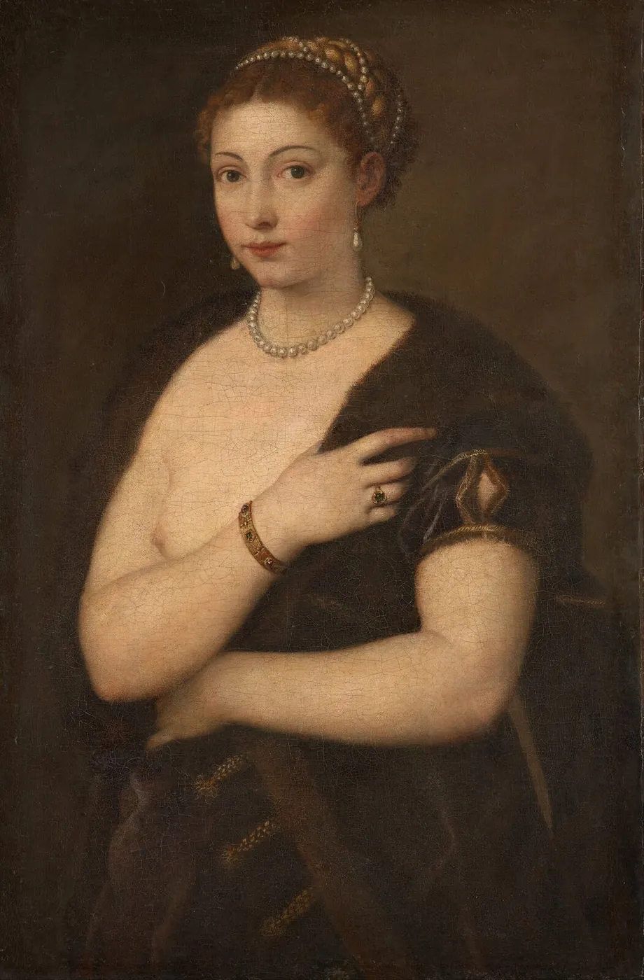 Girl in a Fur (1535) by Titian — original painting reproduced as a hand-painted oil on canvas