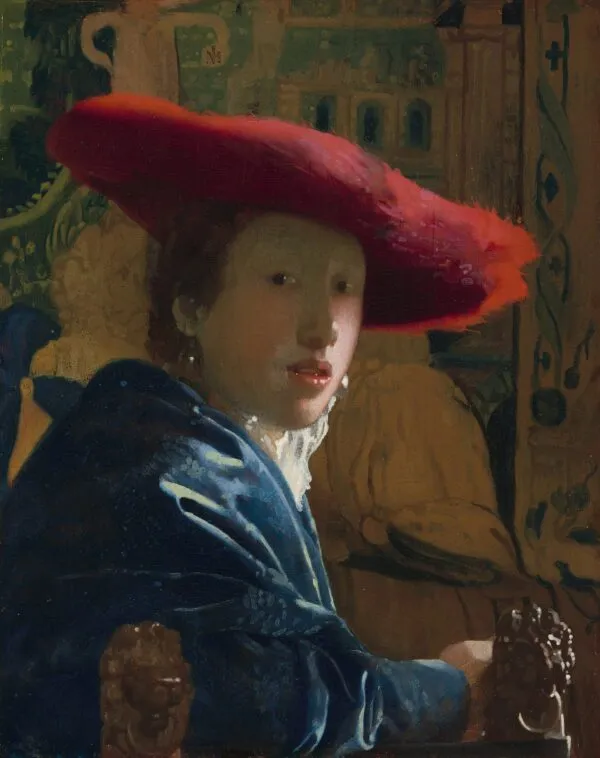 Girl with a Red Hat (1669) by Johannes Vermeer — original painting reproduced as a hand-painted oil on canvas