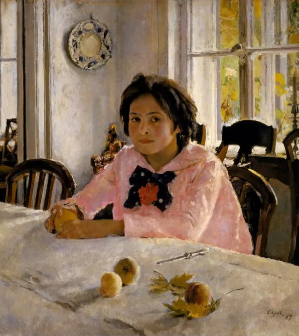 Girl with peaches (1887) by Valentin Serov — original painting reproduced as a hand-painted oil on canvas