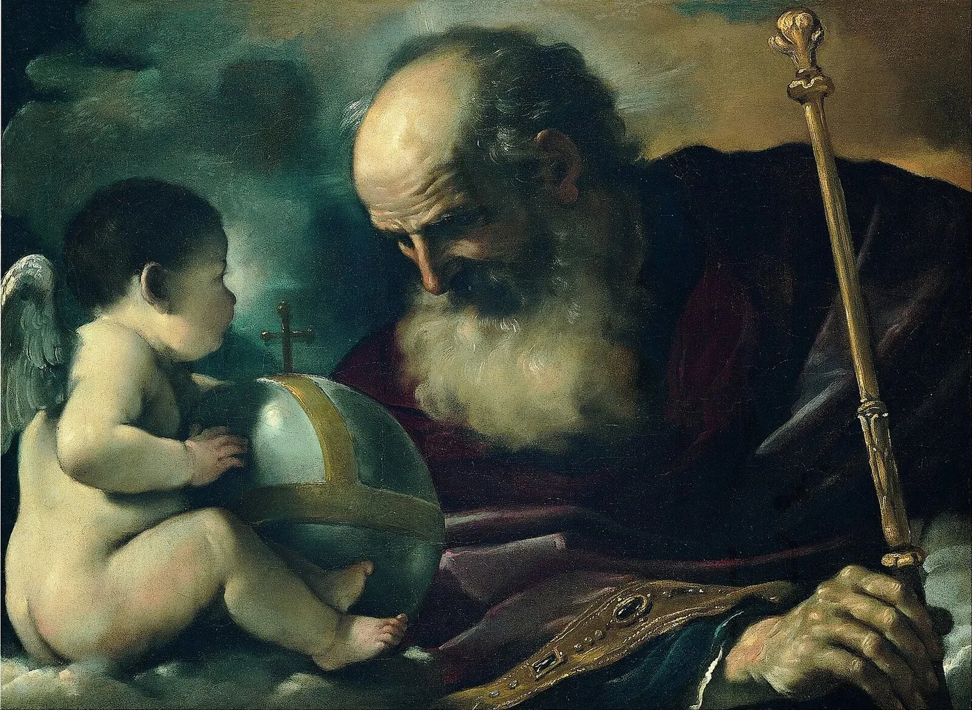 God the Father and Angel (1620) by Guercino — original painting reproduced as a hand-painted oil on canvas