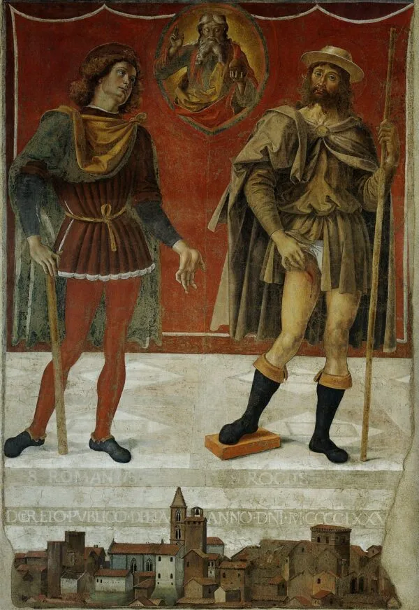 God the Father with Two Saints (1477) by Pietro Perugino — original painting reproduced as a hand-painted oil on canvas