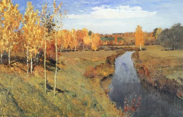Golden Autumn (1895) by Isaac Levitan — original painting reproduced as a hand-painted oil on canvas