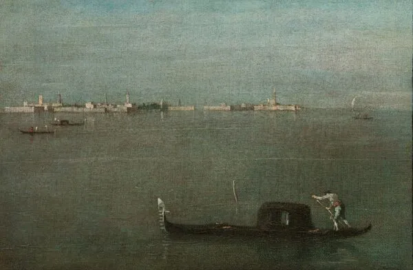 Gondolas on the Lagoon (1765) by Francesco Guardi — original painting reproduced as a hand-painted oil on canvas