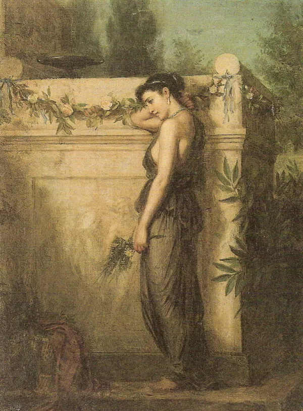 Gone, But Not Forgotten (1873) by John William Waterhouse — original painting reproduced as a hand-painted oil on canvas