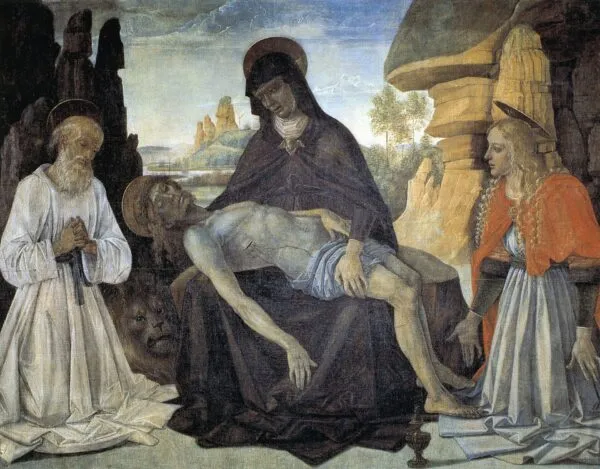 Gonfalon with the Pietà (1472) by Pietro Perugino — original painting reproduced as a hand-painted oil on canvas