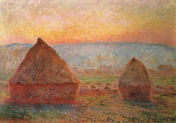Grainstacks at Giverny the Evening Sun (1888) by Claude Monet — original painting reproduced as a hand-painted oil on canvas