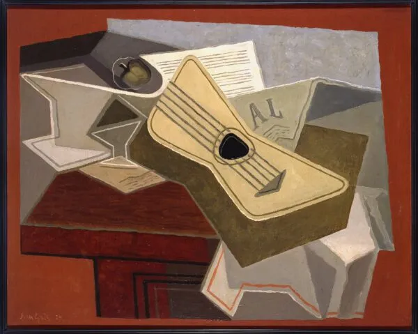 Guitar and Newspaper (1925) by Juan Gris — original painting reproduced as a hand-painted oil on canvas