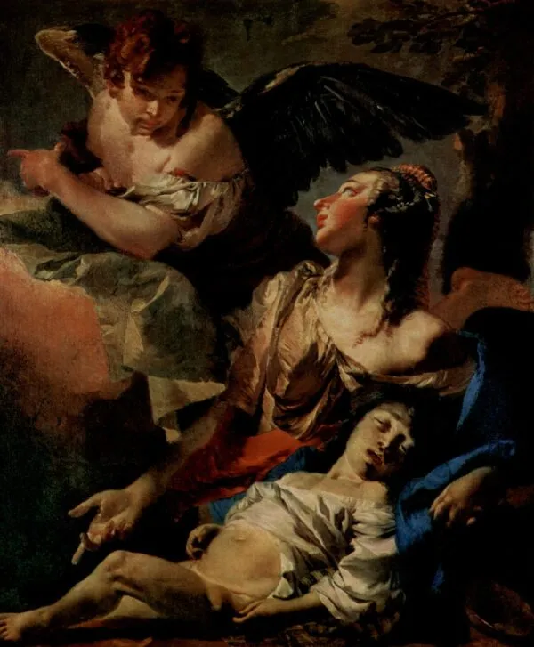 Hagar and Ishmael in the Desert (1730) by Giovanni Battista Tiepolo — original painting reproduced as a hand-painted oil on canvas