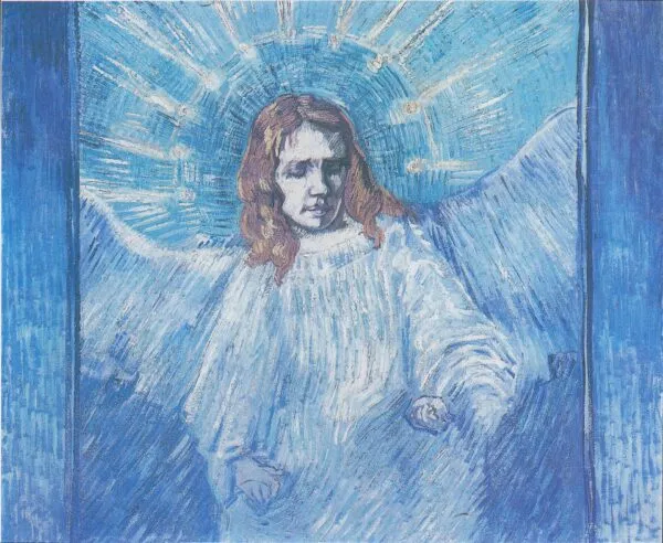 Half Figure of an Angel (after Rembrandt) (1889) by Vincent van Gogh — original painting reproduced as a hand-painted oil on canvas