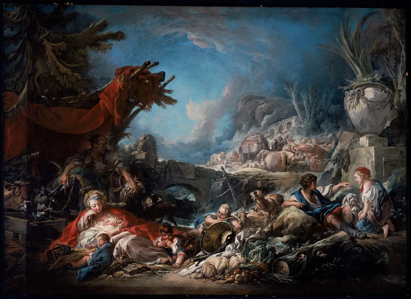 Halt at the Spring (1765) by François Boucher — original painting reproduced as a hand-painted oil on canvas