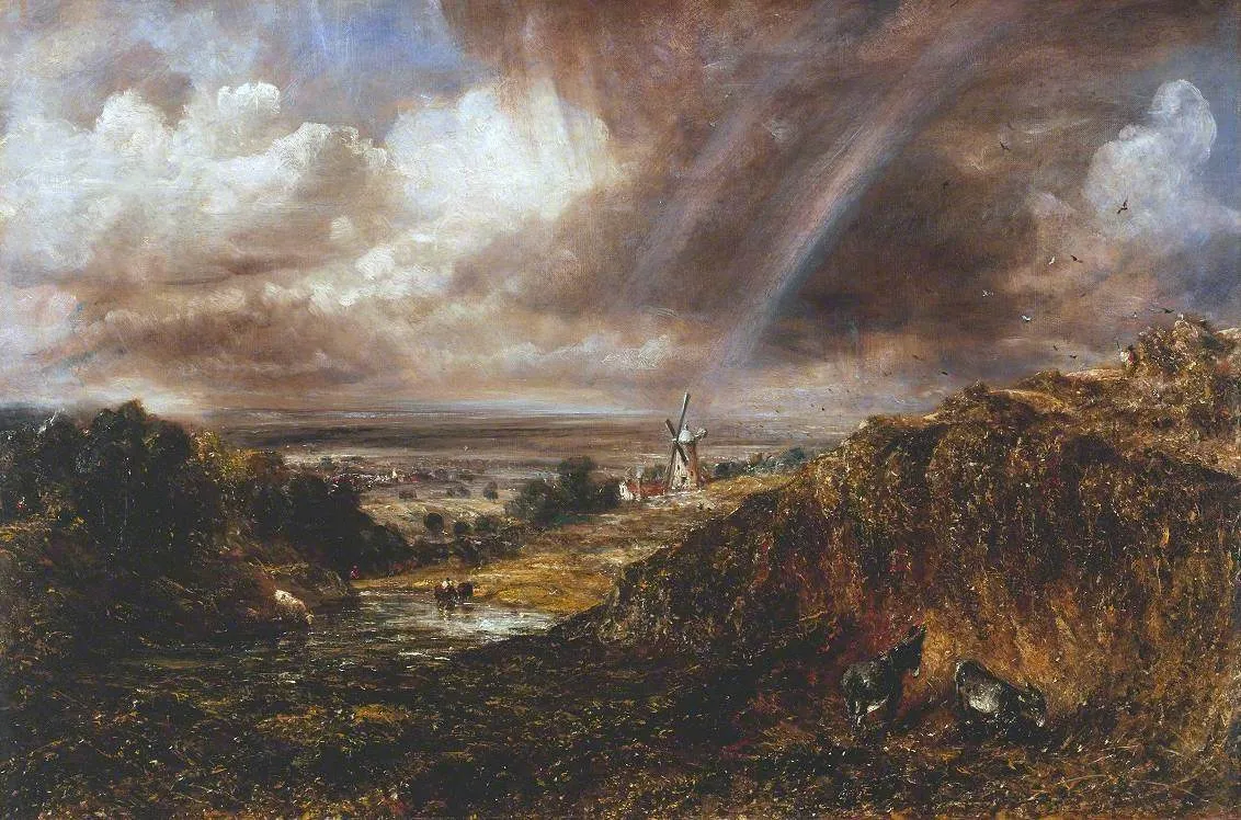Hampstead Heath with a Rainbow (1836) by John Constable — original painting reproduced as a hand-painted oil on canvas
