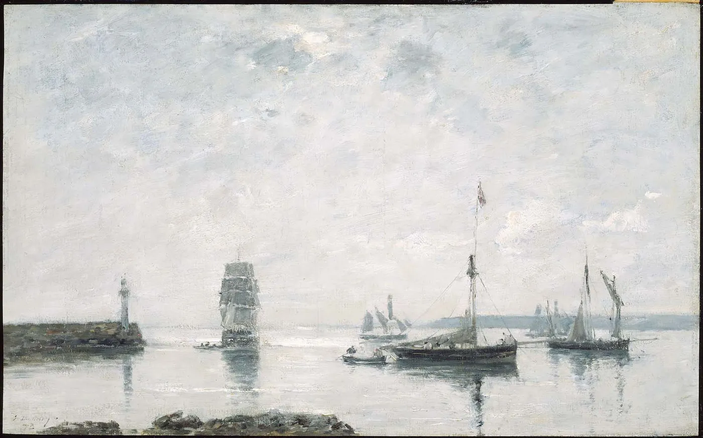Harbor Entrance (1873) by Eugène Louis Boudin — original painting reproduced as a hand-painted oil on canvas