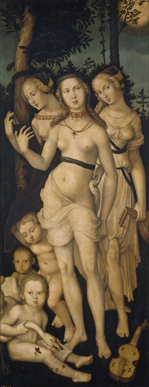 Harmony (The Three Graces) (1541) by Hans Baldung Grien — original painting reproduced as a hand-painted oil on canvas