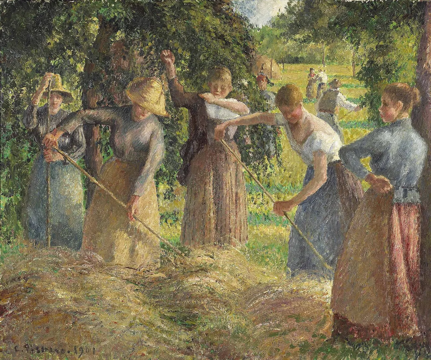 Hay Harvest at Éragny (1901) by Camille Pissarro — original painting reproduced as a hand-painted oil on canvas