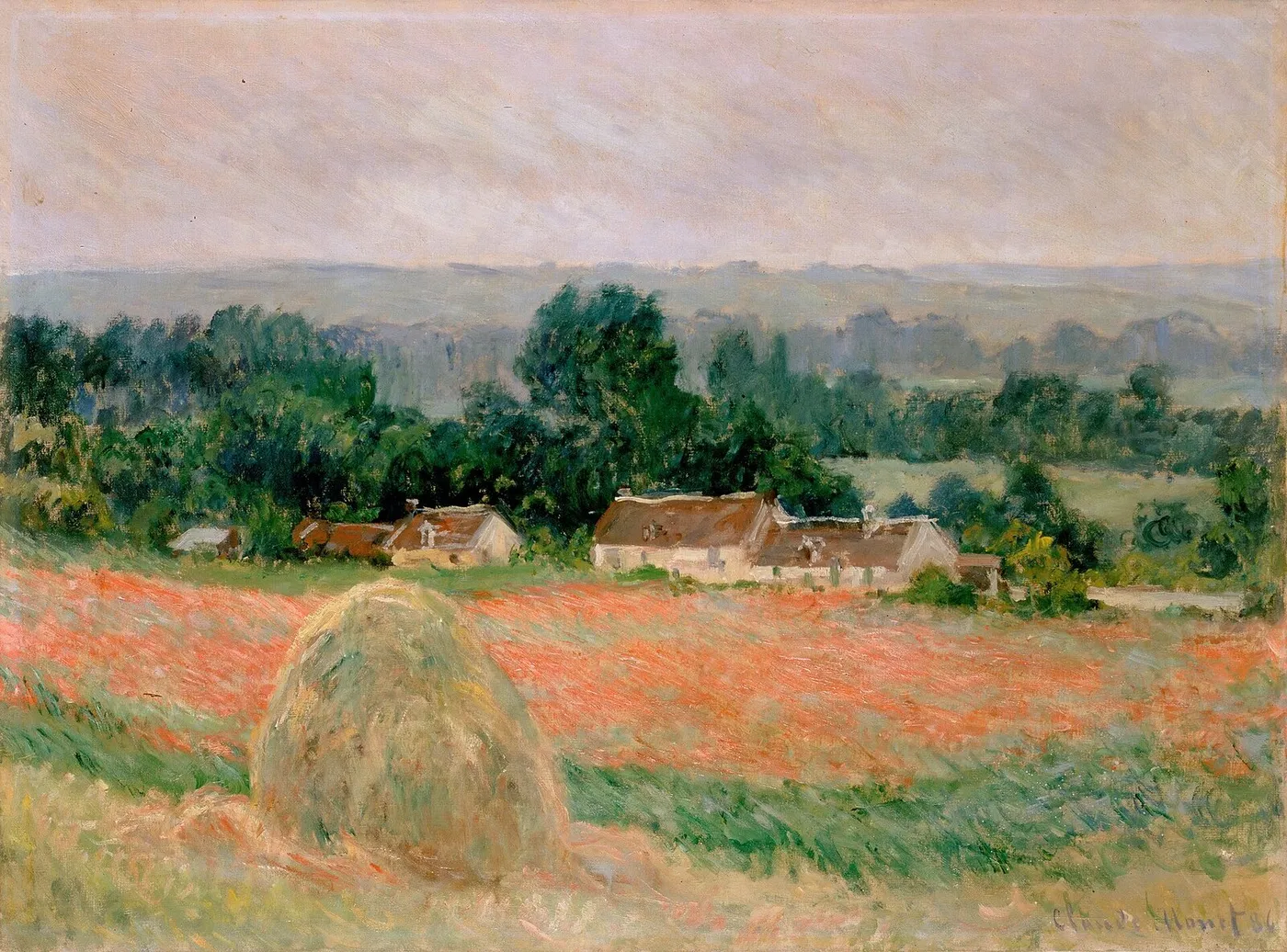 Haystack at Giverny (1886) by Claude Monet — original painting reproduced as a hand-painted oil on canvas
