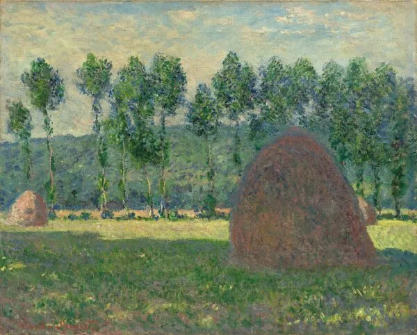 Haystack near Giverny (1884) by Claude Monet — original painting reproduced as a hand-painted oil on canvas