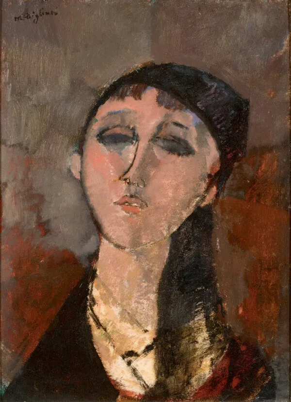 Head of a girl (Louise) (1915) by Amedeo Modigliani — original painting reproduced as a hand-painted oil on canvas