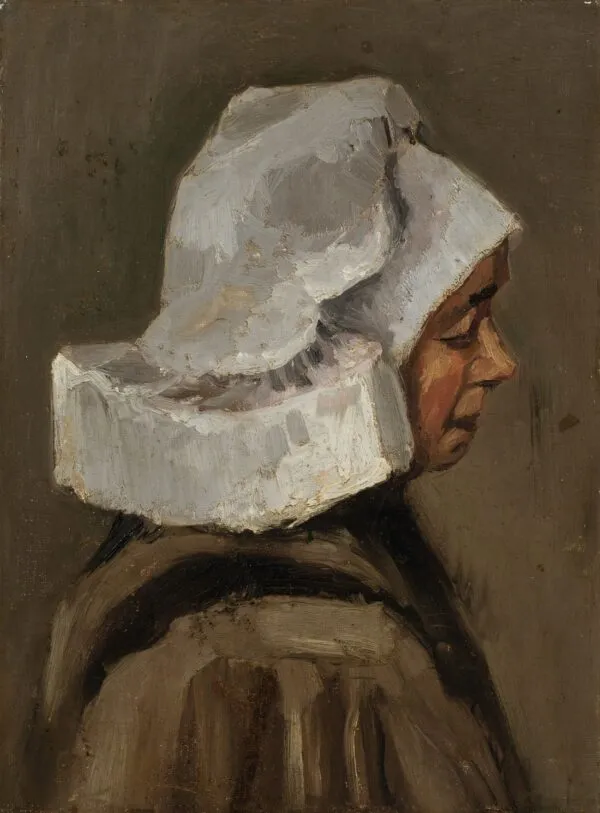 Head of a Peasant Woman with White Cap (1884) by Vincent van Gogh — original painting reproduced as a hand-painted oil on canvas