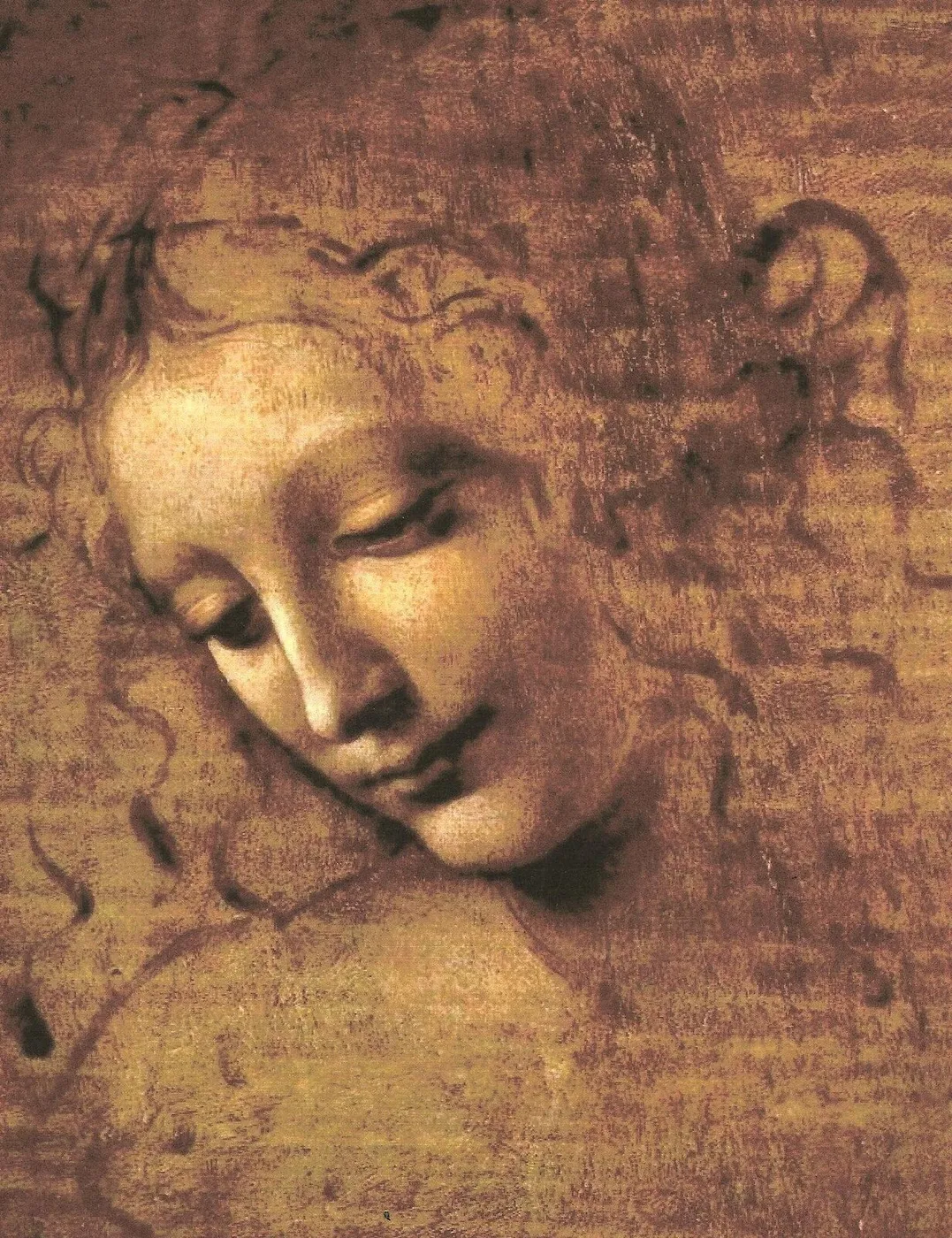 Head of a Woman (1500) by Leonardo da Vinci — original painting reproduced as a hand-painted oil on canvas