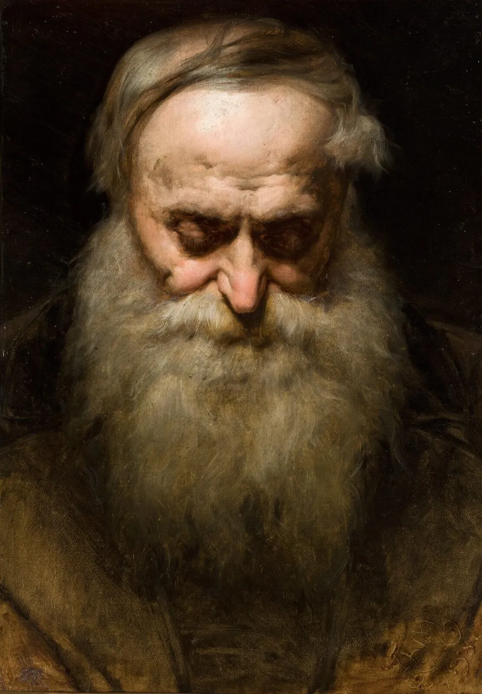Head of an Old Man with a Grey Beard (1858) by Jan Matejko — original painting reproduced as a hand-painted oil on canvas