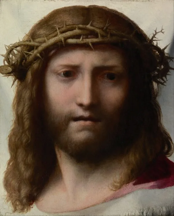 Head of Christ (1521) by Antonio da Correggio — original painting reproduced as a hand-painted oil on canvas