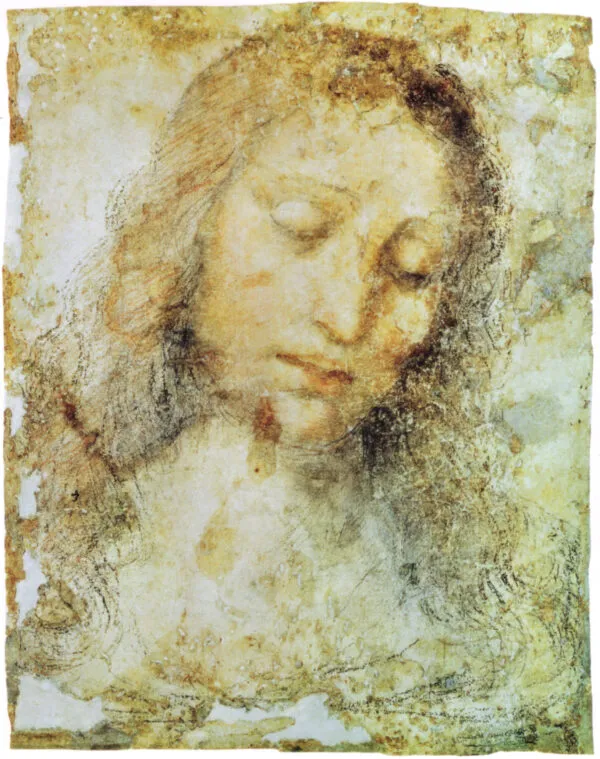 Head of Christ (1494) by Leonardo da Vinci — original painting reproduced as a hand-painted oil on canvas