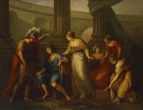 Hector Calling Up Paris to a Battle (1775) by Angelica Kauffmann — original painting reproduced as a hand-painted oil on canvas