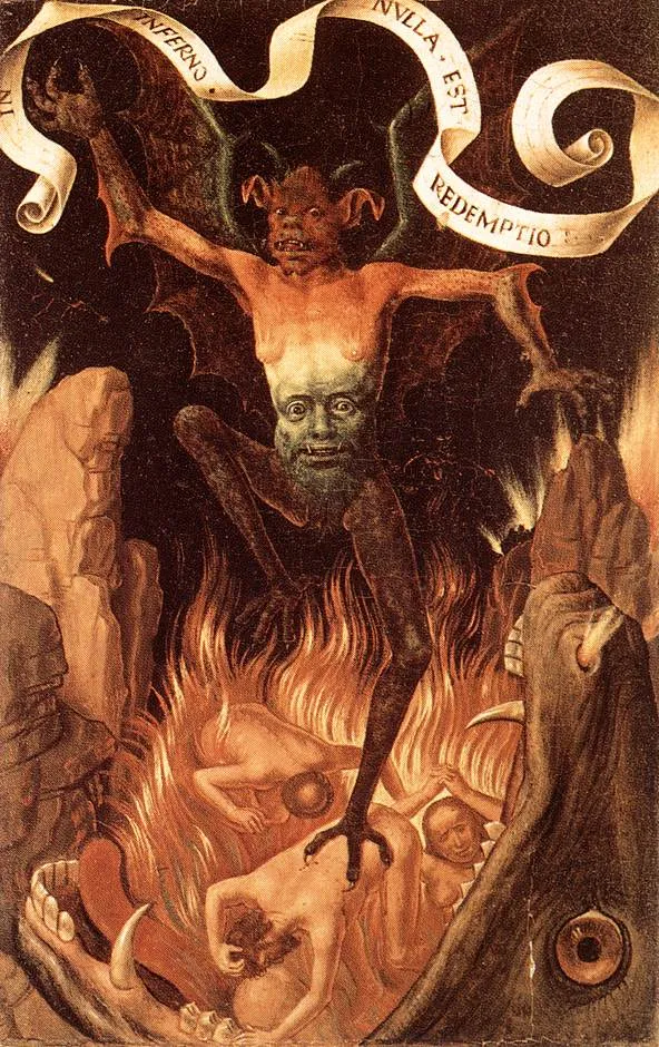 Hell (1485) by Hans Memling — original painting reproduced as a hand-painted oil on canvas
