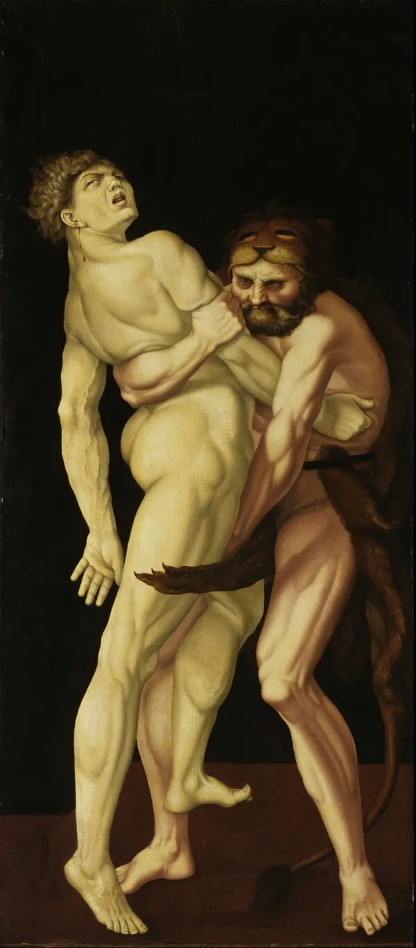 Heracles and Antaeus (1531) by Hans Baldung Grien — original painting reproduced as a hand-painted oil on canvas