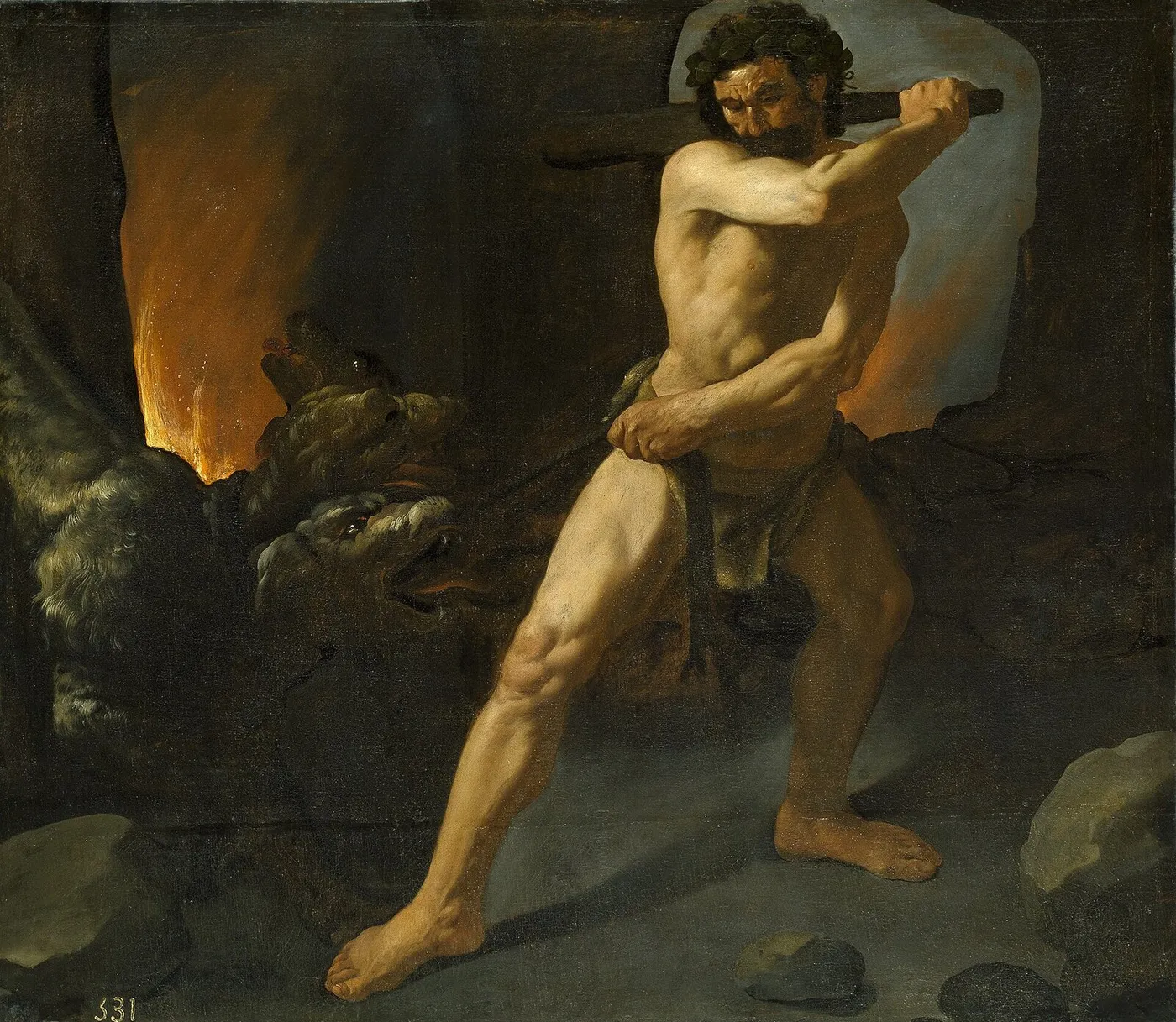 Hercules and Cerberus (1634) by Francisco de Zurbarán — original painting reproduced as a hand-painted oil on canvas