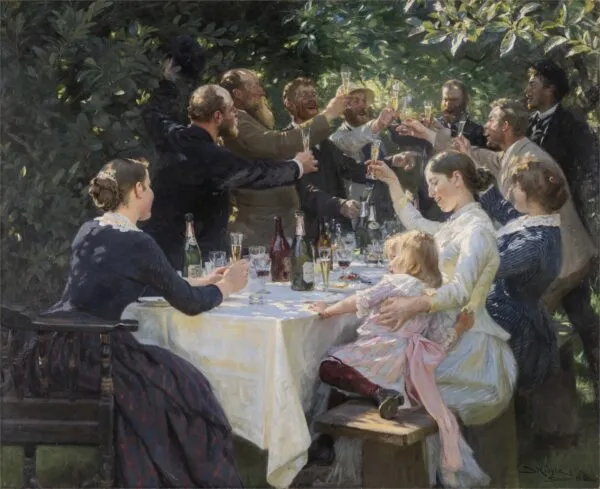 Hip, Hip, Hurrah! (1888) by Peder Severin Krøyer — original painting reproduced as a hand-painted oil on canvas