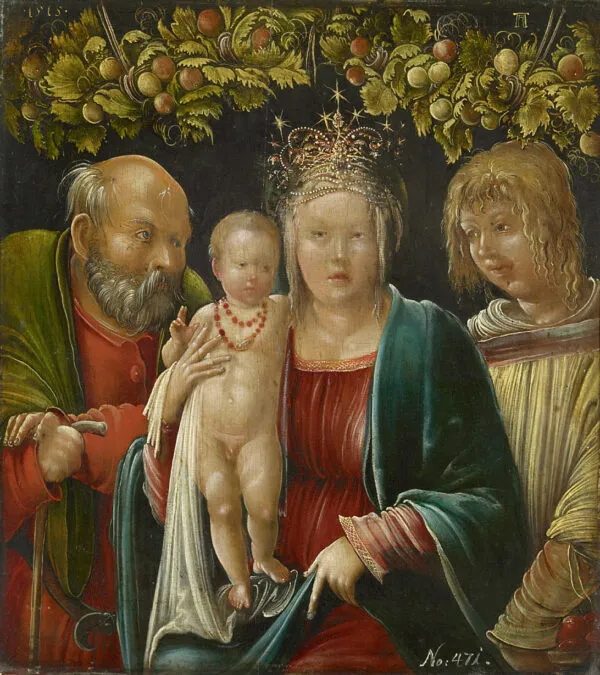 Holy Family with an Angel (1515) by Albrecht Altdorfer — original painting reproduced as a hand-painted oil on canvas