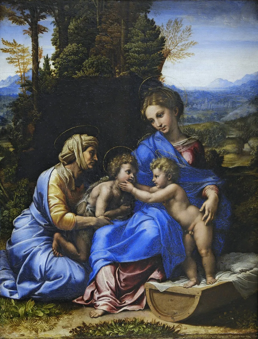 Holy Family with Saint Elizabeth and the infant St. John (1517) by Raphael — original painting reproduced as a hand-painted oil on canvas