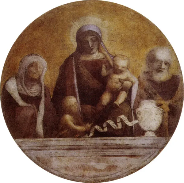 Holy Family with Saints Elizabeth and John the Baptist (1509) by Antonio da Correggio — original painting reproduced as a hand-painted oil on canvas
