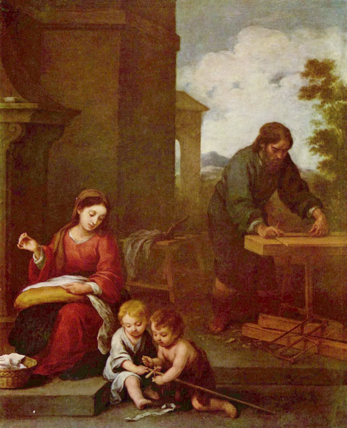 Holy Family with St. John the Baptist (1601) by Bartolomé Esteban Murillo — original painting reproduced as a hand-painted oil on canvas