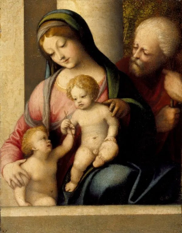 Holy Family with the Infant St. John (1514) by Antonio da Correggio — original painting reproduced as a hand-painted oil on canvas