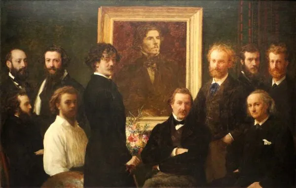 Homage to Delacroix (1864) by Henri Fantin-Latour — original painting reproduced as a hand-painted oil on canvas