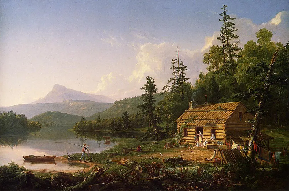 Home in the Woods (1847) by Thomas Cole — original painting reproduced as a hand-painted oil on canvas
