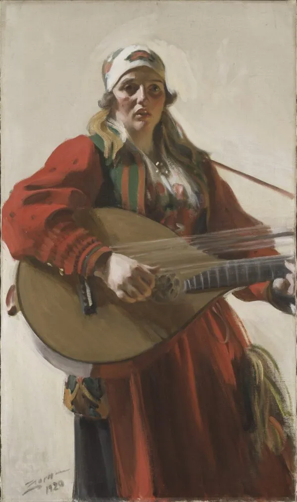 Home Tunes (1920) by Anders Zorn — original painting reproduced as a hand-painted oil on canvas