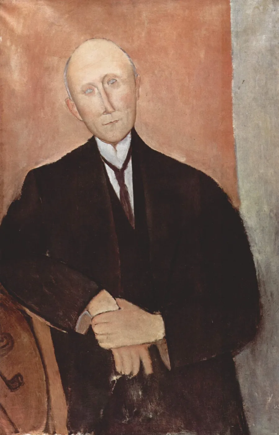 Homme assis sur fond orange (1918) by Amedeo Modigliani — original painting reproduced as a hand-painted oil on canvas