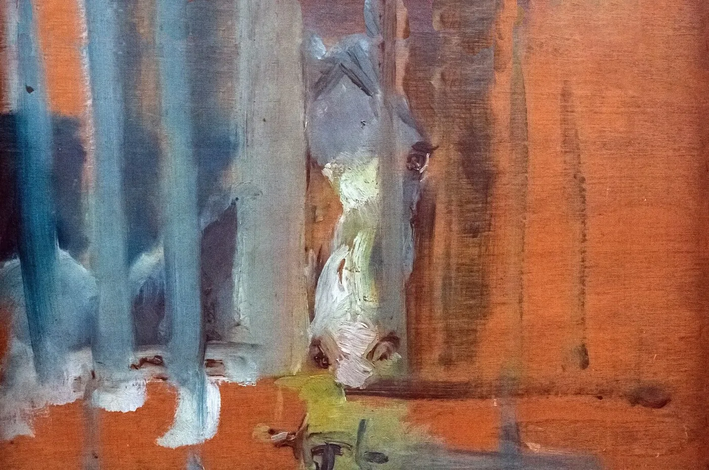 Horse behind a slatted door (1882) by Henri de Toulouse-Lautrec — original painting reproduced as a hand-painted oil on canvas