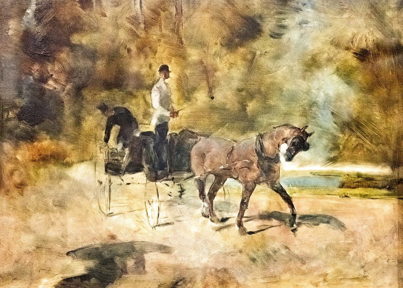 Horse-drawn dog cart (1880) by Henri de Toulouse-Lautrec — original painting reproduced as a hand-painted oil on canvas