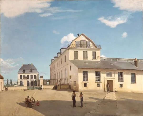 House and Factory of Monsieur Henry (1833) by Jean-Baptiste Camille Corot — original painting reproduced as a hand-painted oil on canvas
