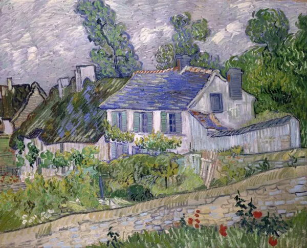 Houses at Auvers (1890) by Vincent van Gogh — original painting reproduced as a hand-painted oil on canvas