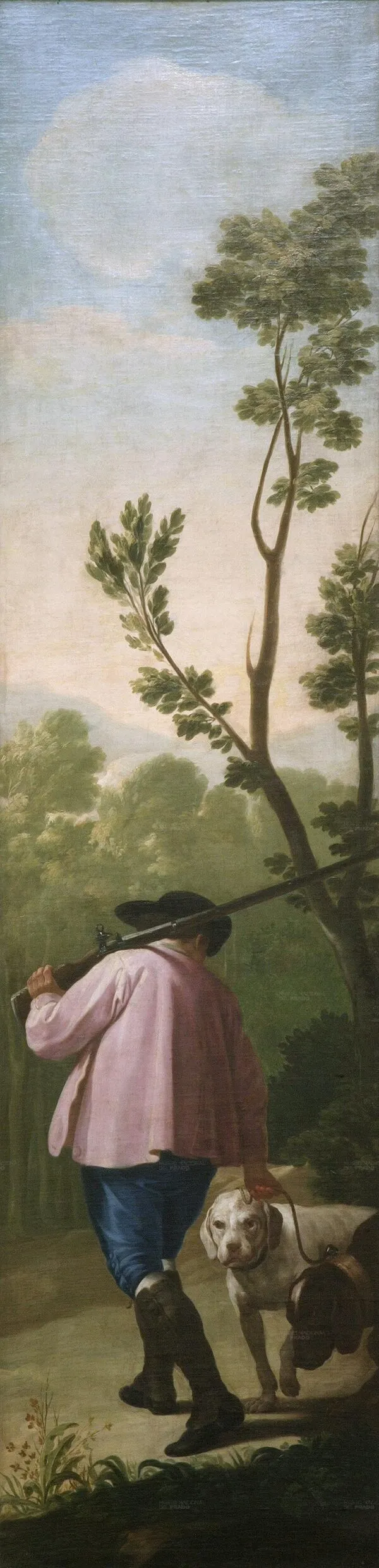 Hunter with his Dogs (1775) by Francisco Goya — original painting reproduced as a hand-painted oil on canvas
